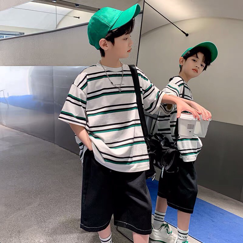 Đồ bộ bé trai Con Xinh cotton áo sọc kẻ ngang,quần áo dành cho bé trai từ 4 đến 10 tuổi