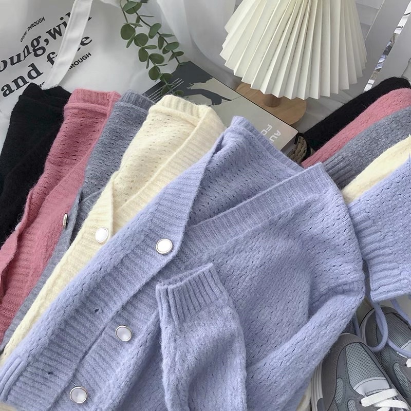 Set áo len cardigan + áo hai dây bên trong