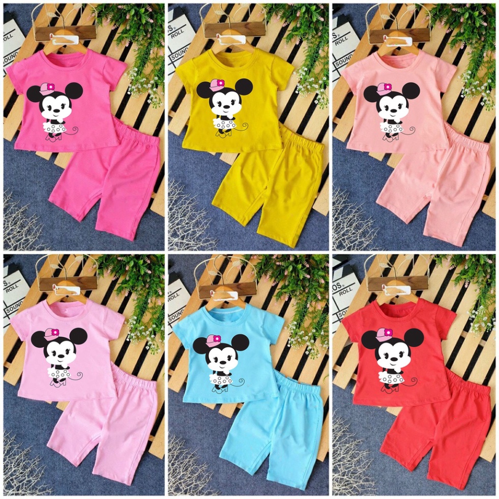 ( Khuyến mãi ) Combo 3 Bộ đồ hình mecki đội nón nơ xinh đẹp cho bé gái cho bé từ 6-28kg.BDBG48. .