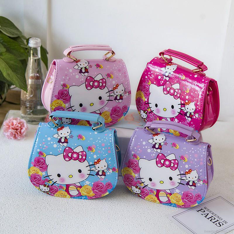 Túi đeo chéo da PU mềm hình mèo Hello Kitty cho bé gái