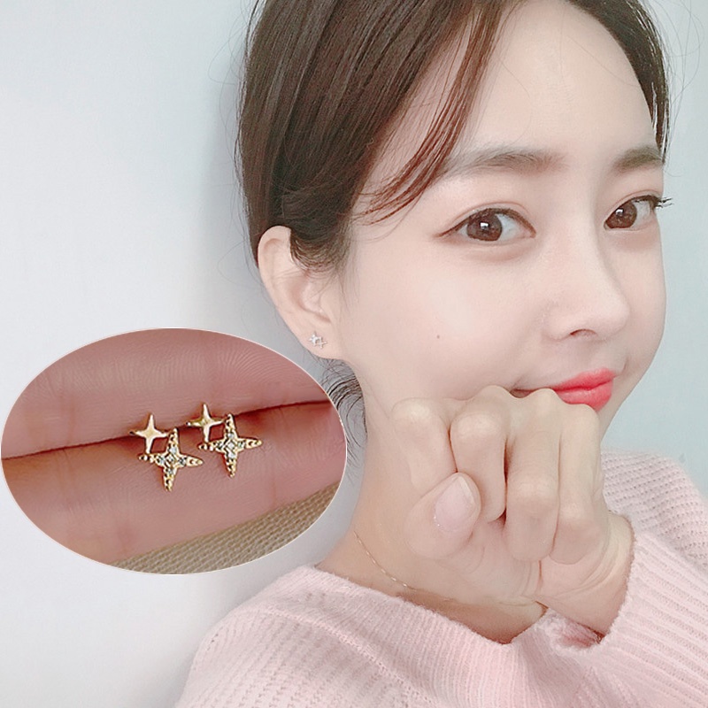 Khuyên Tai Kim Loại Đính Đá Zircon Đơn Giản Thời Trang Cho Nữ