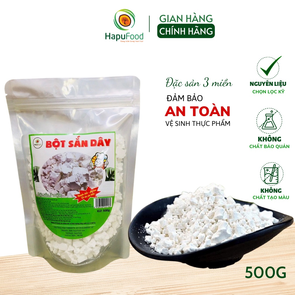 Bột sắn dây nguyên chất HAPUFOOD gói 500G, bột mịn trắng thơm