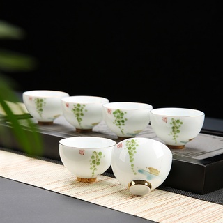 Bộ chén sứ Cảnh Đức vẽ tay thủ công Dùng Thưởng Trà (Bộ 06 chiếc kèm hộp quà)