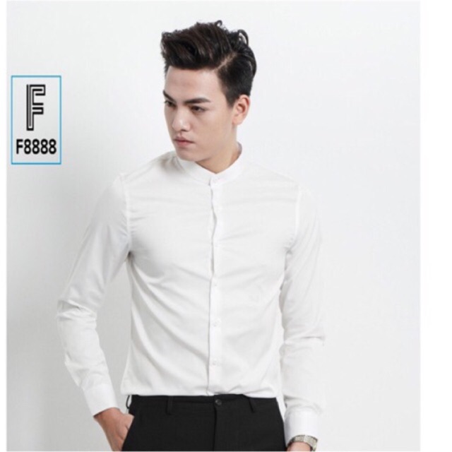Áo sơ mi dài tay nam F8888 kiểu công sở hàn quốc loại Cổ tàu màu Trắng
