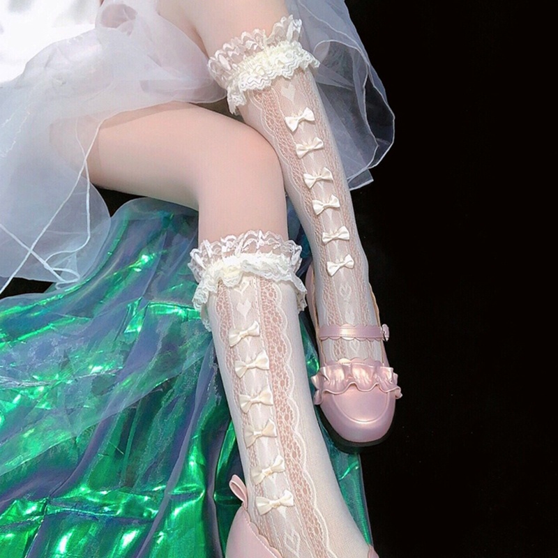 Xixi Vớ Công Chúa Phối Ren Đính Nơ Satin Phong Cách Gothic Nhật Bản