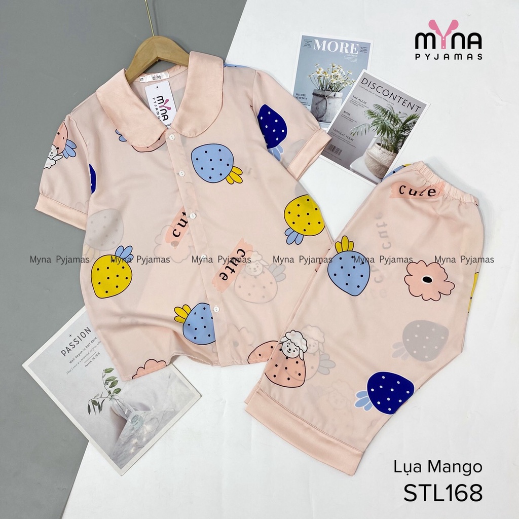 Bộ đồ ngủ lửng lụa mango cổ sen chất mịn mát, hàng cao cấp