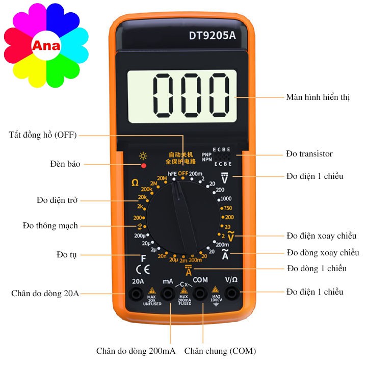 Đồng hồ đa năng DT-9205A có những thang đo cơ bản dùng cho đo lường điện gia dụng