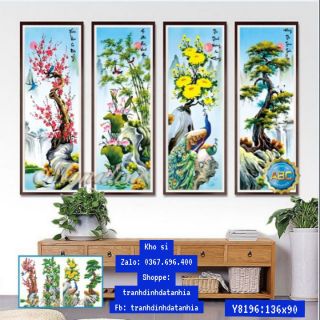 tranh đính đá tứ quý Xuân hạ thu đông y8196: 136 x 90