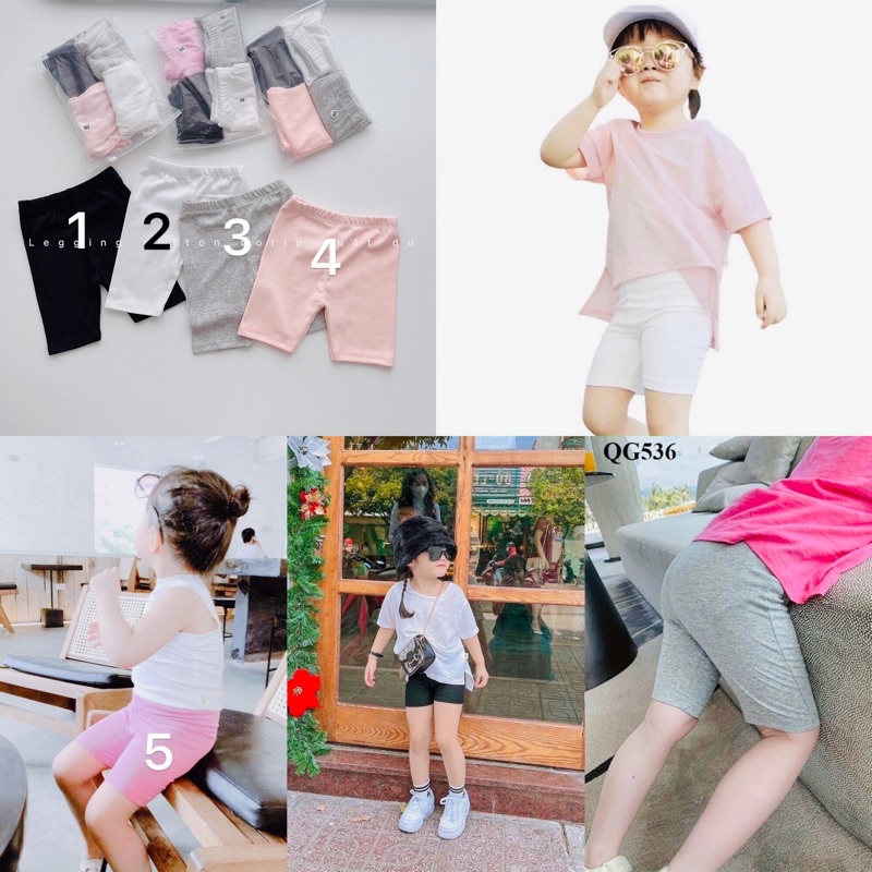 Quần legging đùi màu trơn basic cho bé trai bé gái