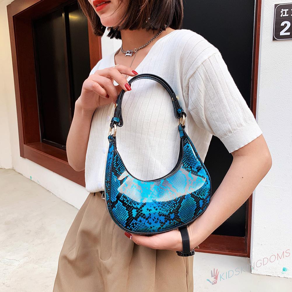 【Big Sale】Retro Women Snake Print PU Shoulder Underarm Bag Casual Small Hobos Handbag