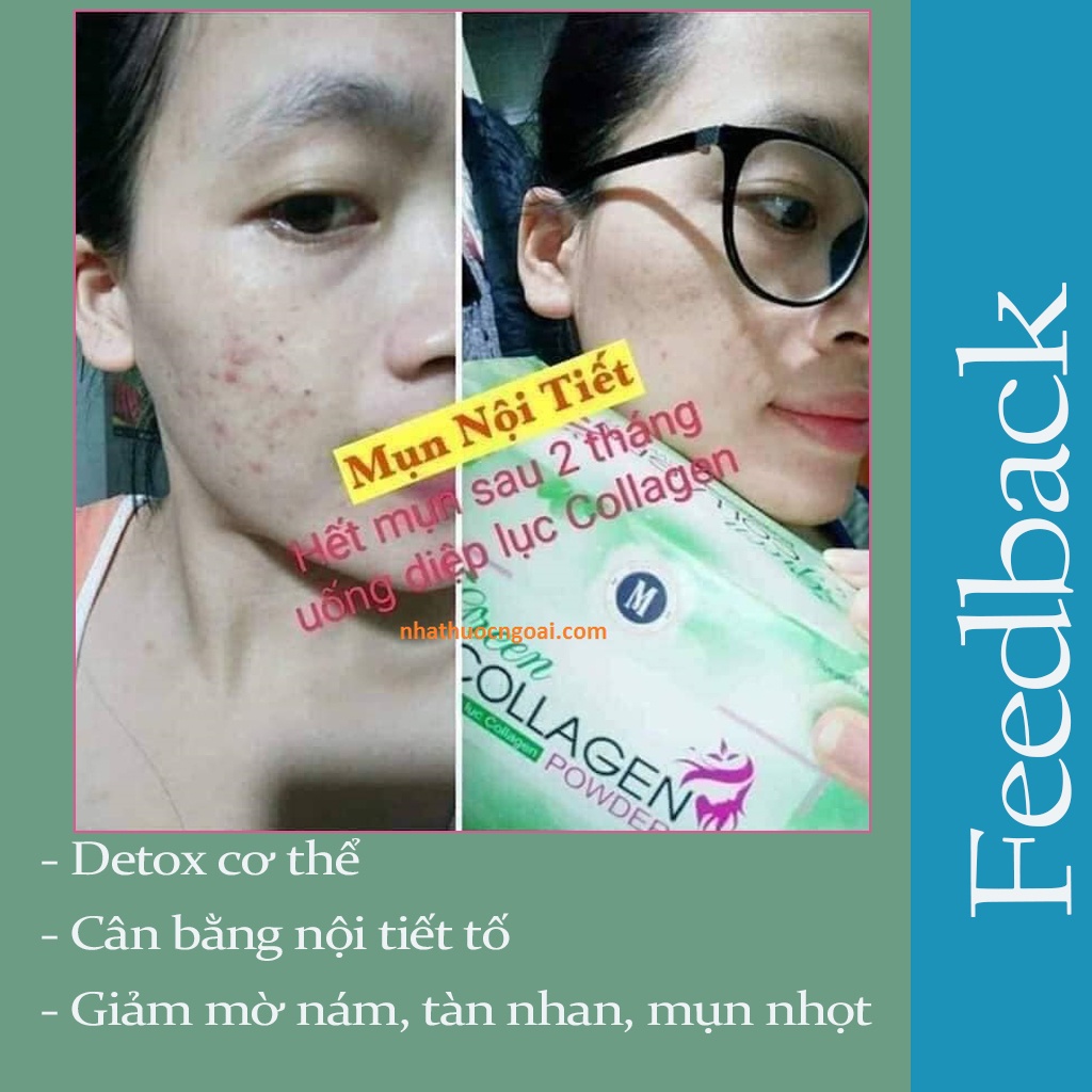 Diệp lục Collagen chính hãng hỗ trợ giảm cân, trắng da, Giảm Mụn Mờ thâm nám Tàn Nhang Tăng Cường Nội Tiết Tố nữ