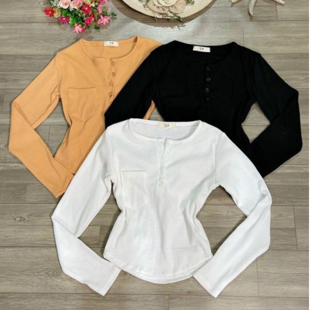 Áo kiểu tay dài  túi trước nút siêu xinh chuẩn đẹp tv2 alohashop91