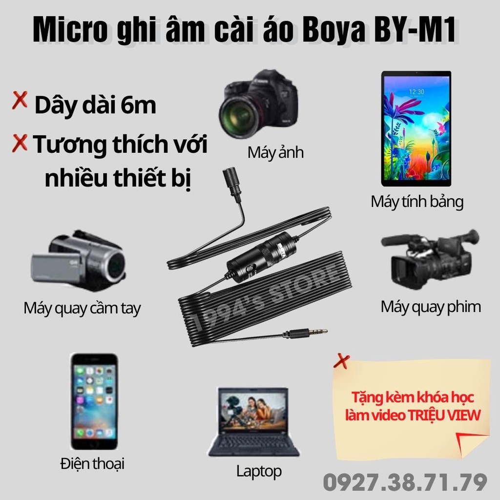 (SẴN) BOYA BY-M1 Micro Ghi Âm Cài Áo Cho Điện Thoại, Máy Ảnh - Dành Cho Youtuber, Livestream, Tiktok - Chính Hãng BOYA