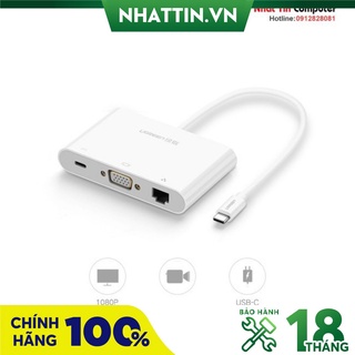 Cáp chuyển đổi usb type c to vga + hub usb 2.0 & usb 3.0 hỗ trợ lan 10/100mbps chính hãng ugreen 30439