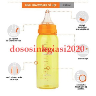 Combo 3 bình sữa Wesser cổ hẹp 60ml - 140ml - 250ml