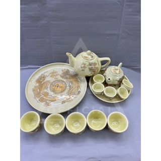 Bộ ấm chén thờ cúng men vàng Bát Tràng
