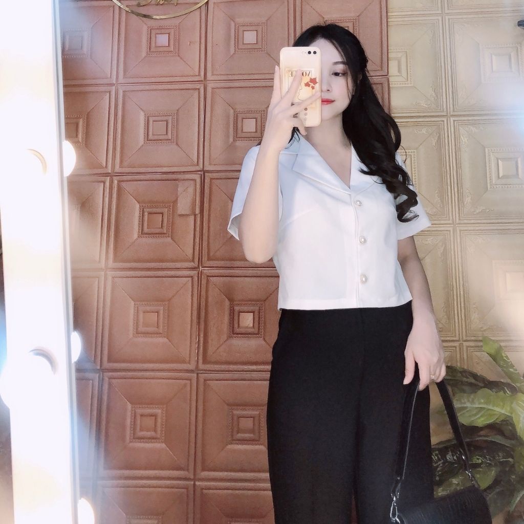 Áo cổ vét croptop nữ, chất Gân Hồng Kong cao cấp dày dặn, ko nhăn