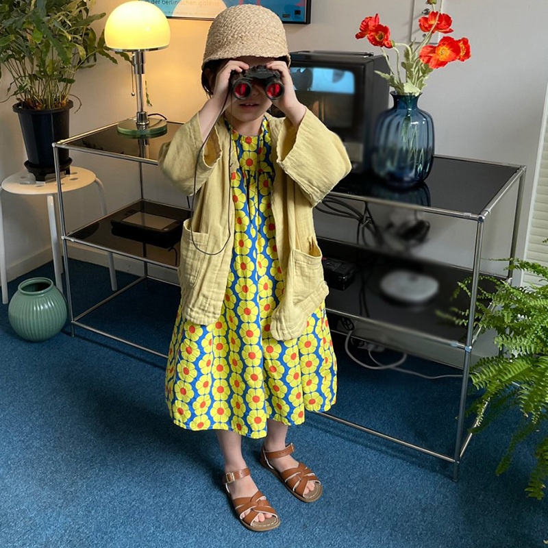 Đầm công chúa form dài cổ tròn in hoa phong cách Hàn Quốc thời trang hè cho bé gái 3-8t