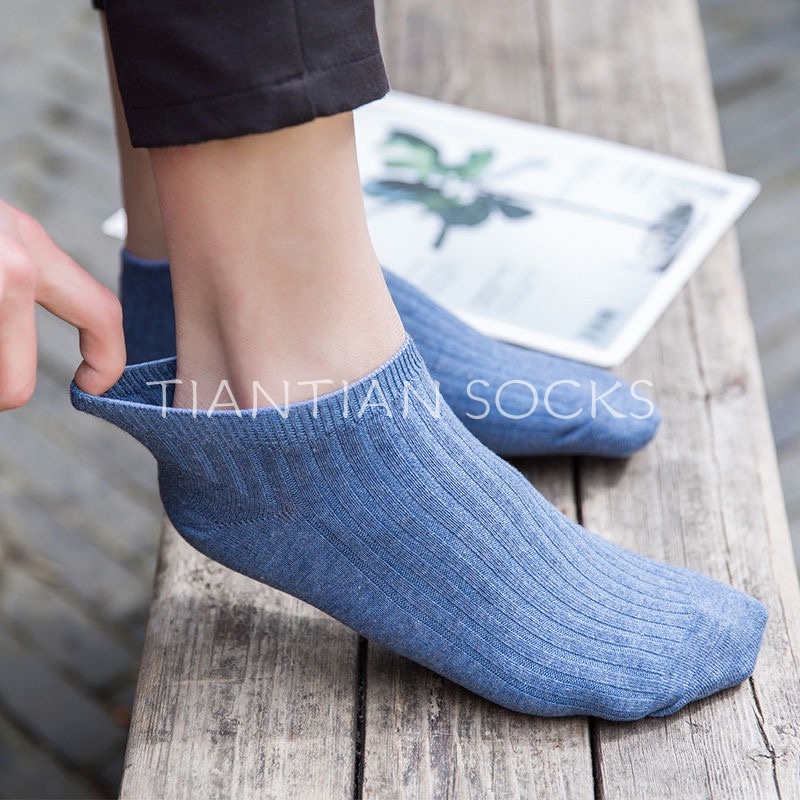 Hàng cao cấp Vớ Cotton thấm hút mồ hôi miệng nông miệng nông kẻ sọc màu trơn phong cách Nhật Bản dễ thương T034