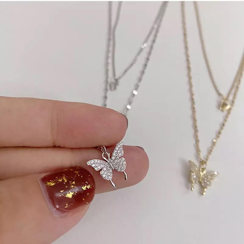 Dây chuyền bạc nữ dây đôi hồ điệp,Dây chuyền hồ điệp xinh bạc 925-Minh Tâm Jewelry