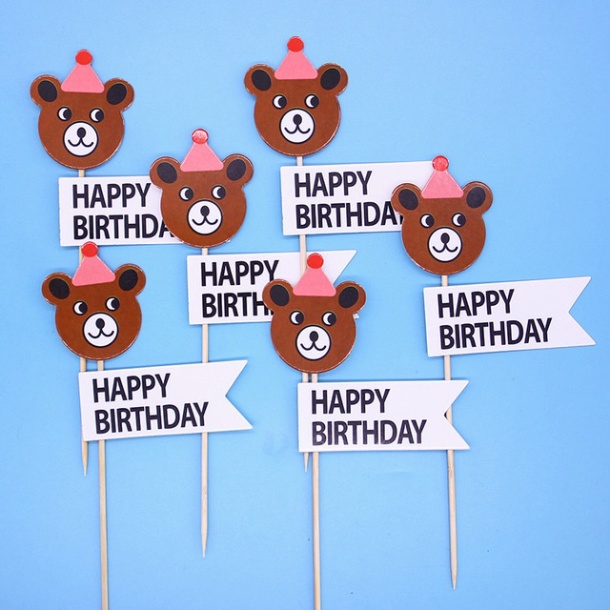 Phụ kiện trang trí bánh kem bánh sinh nhật  que cắm tim cờ happy birthday