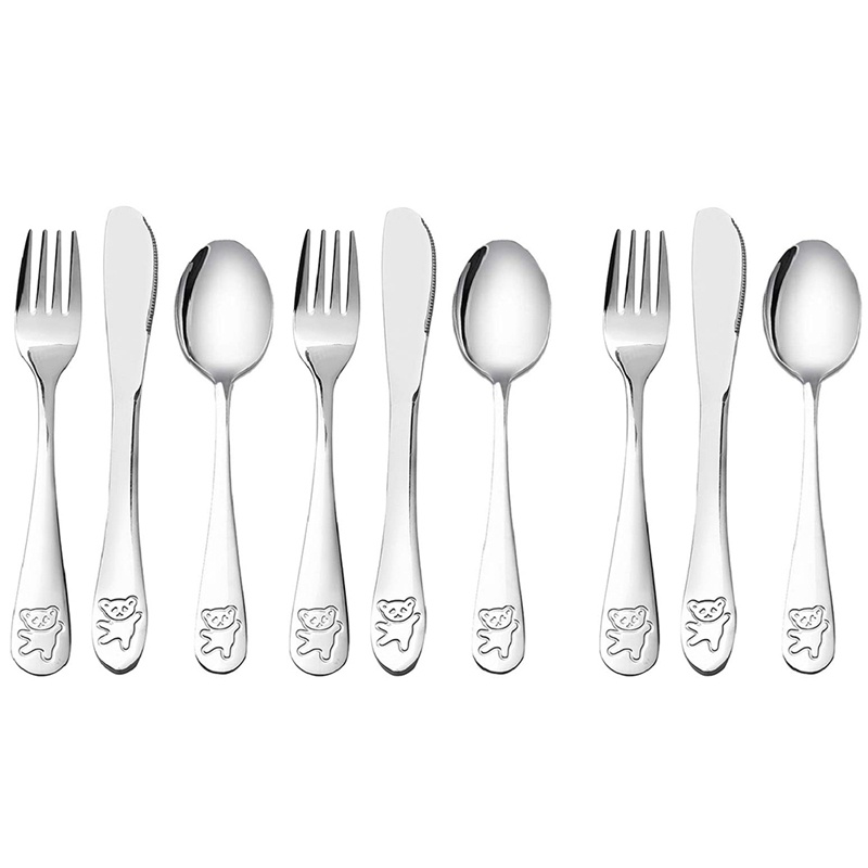Bộ Dụng Cụ Bàn Ăn Bằng Thép Không Gỉ Hình Gấu Cho Bé