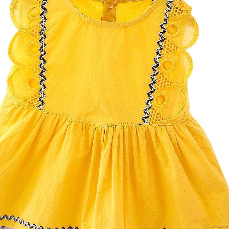 Đầm cotton màu trơn chạy viền nhỏ phối ren dễ thương cho bé gái