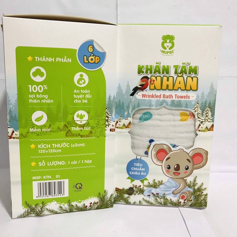 Khăn Tắm Nhăn Xô MIPBI  6 lớp siêu mềm cho bé