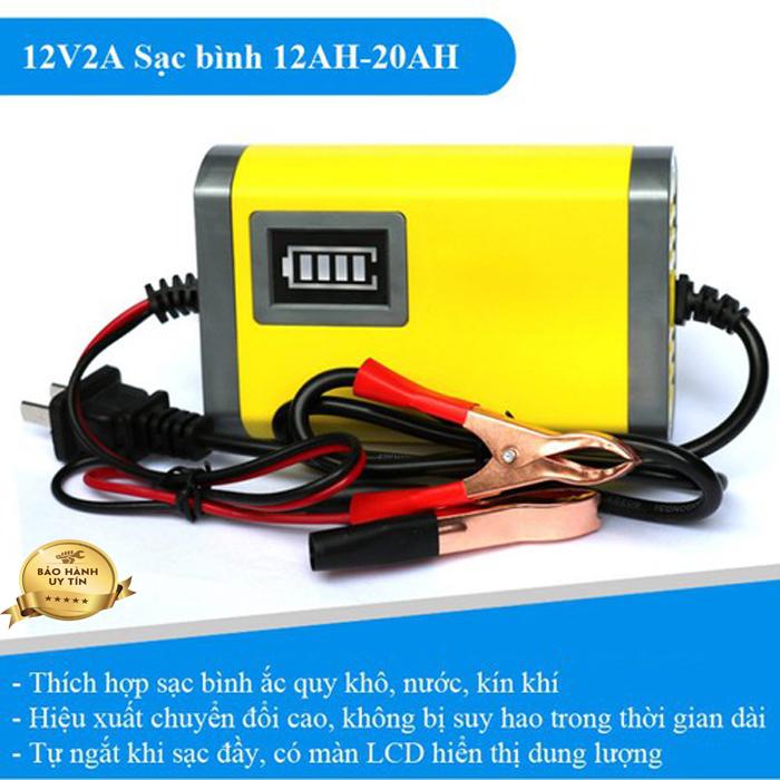 Bộ Sạc Bình Ắc Quy Thông Minh Tự Động Ngắt 12v 2ah-20ah Tự Ngắt Khi Sạc Đầy, Nguồn Xung Ổn Định, Có Lcd Hiển Thị