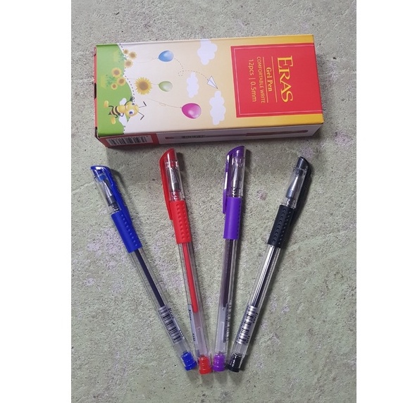 Bút gel Eras E133 mực Đỏ, xanh, tím