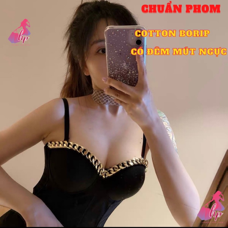 áo bra hai dây xích vàng croptop body cotton borip màu trắng đen kiểu hàn quốc thời trang tôn dáng sang chảnh alohashop