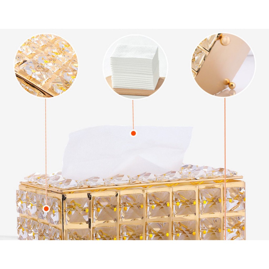 Hộp đựng khăn giấy pha lê cao cấp phong cách Châu Âu trang trí bàn ăn, phòng khách