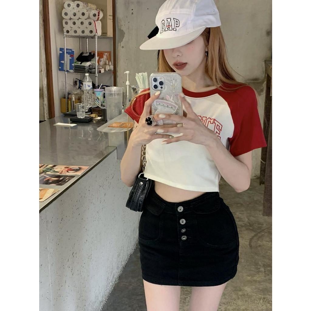 62364 Retro Mông Denim Co Giãn Lót Miniskirt