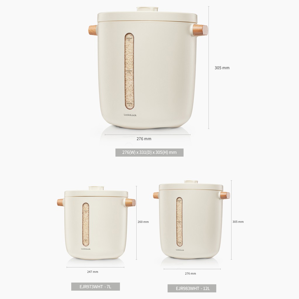Thùng đựng gạo chân không Lock&amp;Lock Vacuum Rice Keeper 12L - màu trắng EJR983WHT