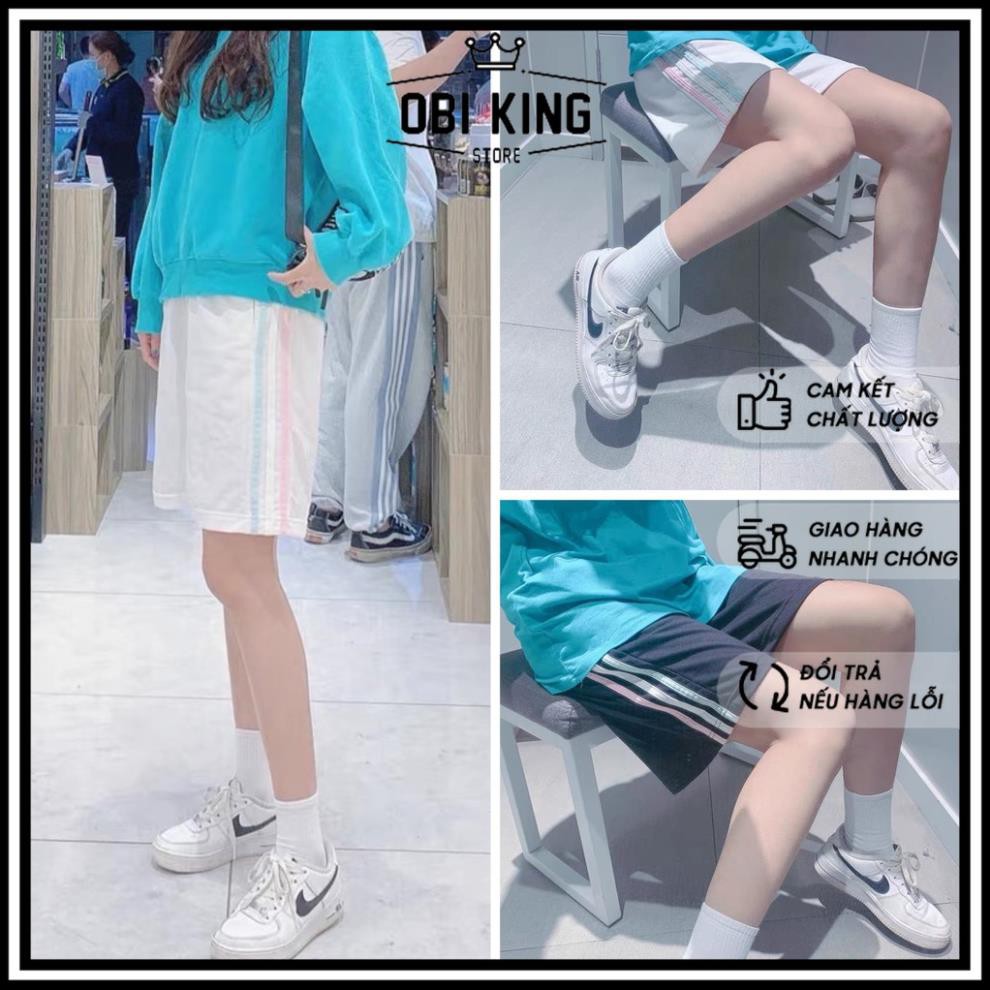 [Q02] Quần Đùi 3 Sọc Unisex nam nữ Quần Shorts ống rộng màu Đen - Trắng - Xanh Ulzzang