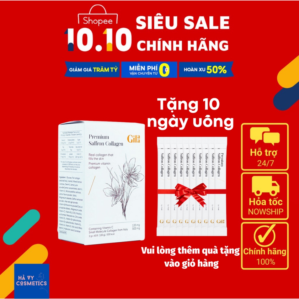 [Mã 1010FMCGSALE1 giảm 10% đơn 250K] Bột Uống Collagen Cao Cấp Kết Hợp Saffron - Gilaa Premium Collagen Saffron