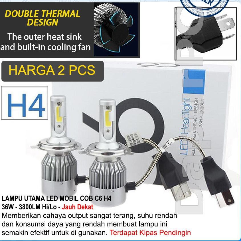 2 Đèn Pha Led Cob C6 H4 36w - 3800lm Hi Lo Yyy; Cho Xe Hơi