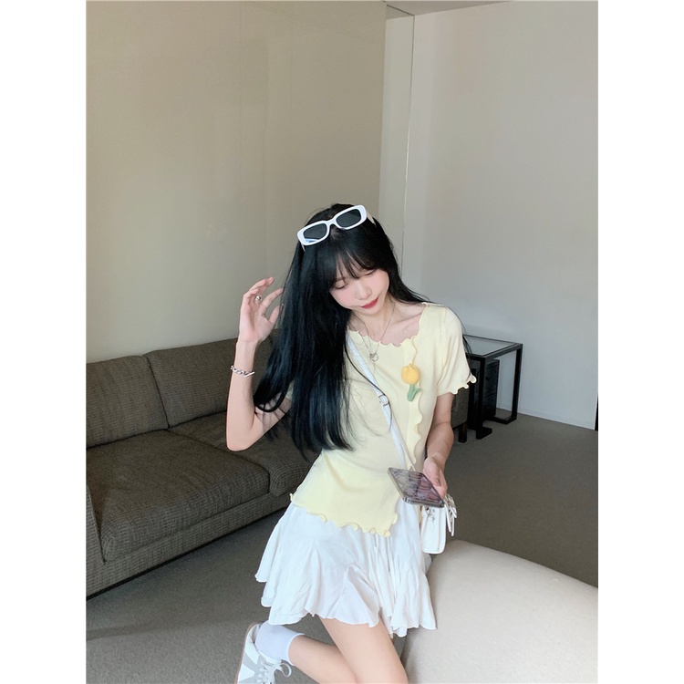 Áo sweater dệt kim Xiaozhainv tay ngắn in hoa phong cách Hàn Quốc có 3 màu lựa chọn thời trang cho nữ