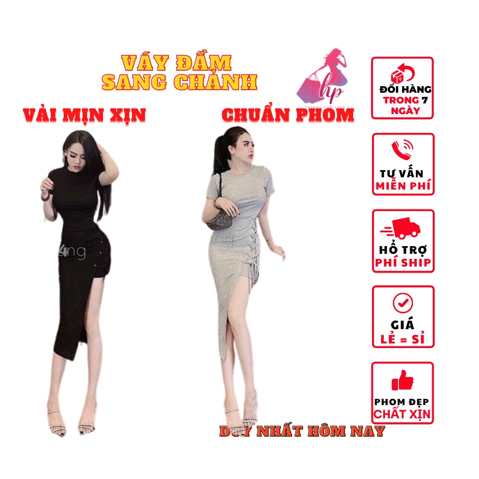 Đầm ôm body thun borip loại 1 xẻ tà đan dây mẫu hót thời trang 2021