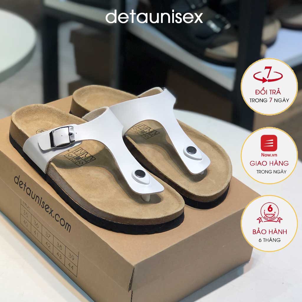 Dép Detaunisex dép đế trấu nam nữ xỏ ngón da PU màu trắng