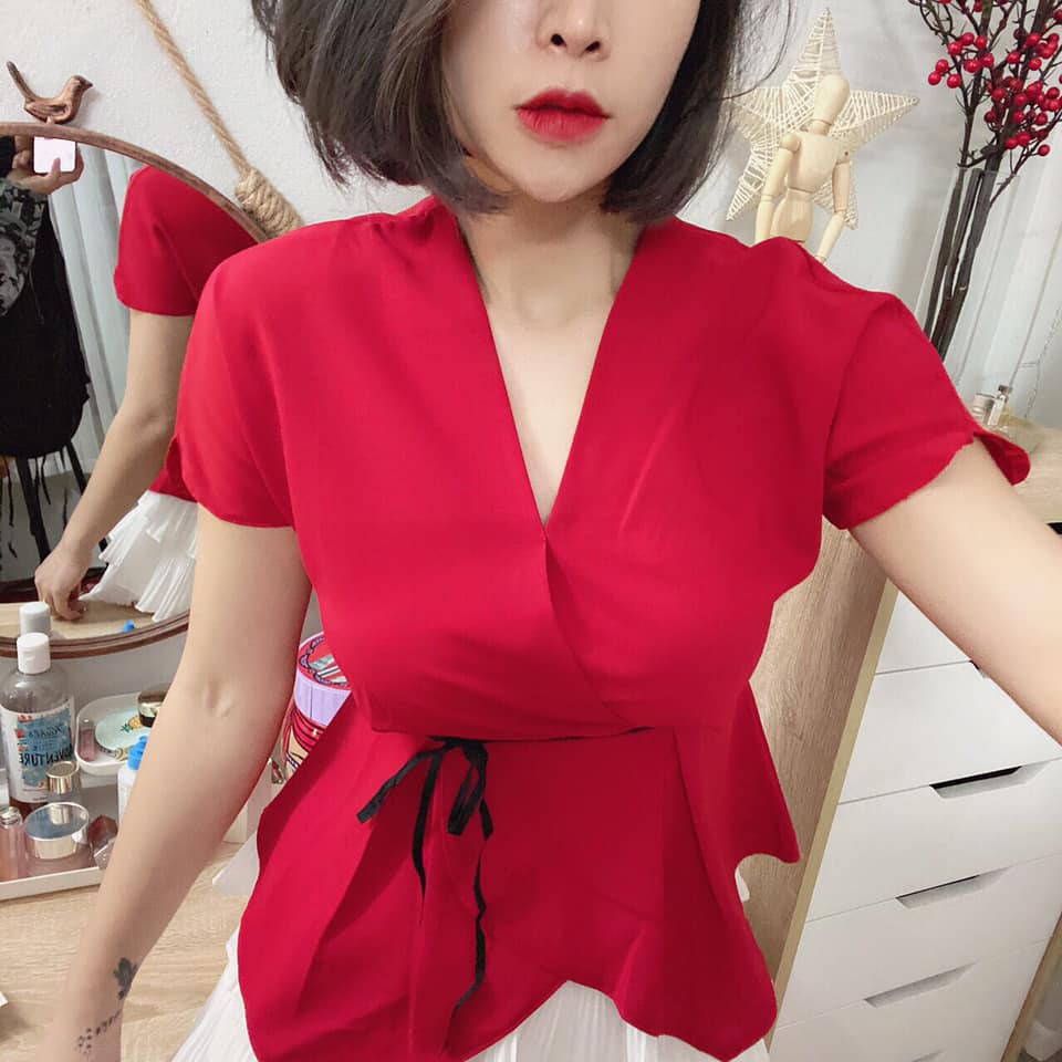 Combo 2 áo sơ mi nơ eo bánh bèo