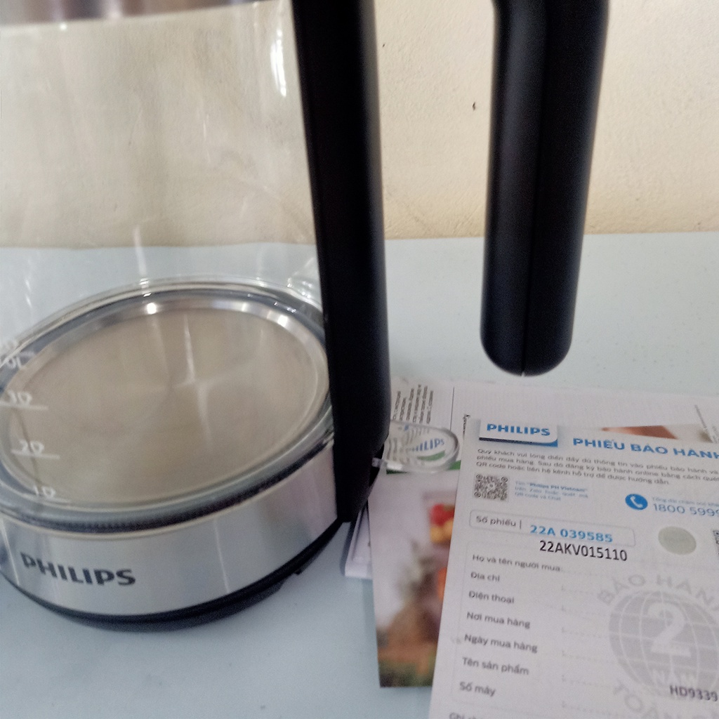 Bình đun siêu tốc thủy tinh PHILIPS 1.7 lít HD9339/80 Chính hãng bảo hành 2 năm