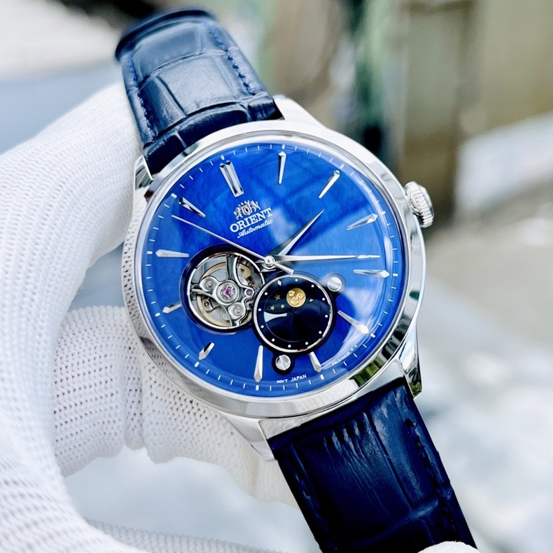 Đồng hồ đôi nam nữ dây da Orient Bambino Sun and Moon RA-AS0103A10B RA-KB0004A10B