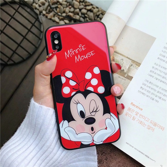 Ốp lưng kính cường lực in hình chuột Mickey / Minnie xinh xắn cho OPPO F7