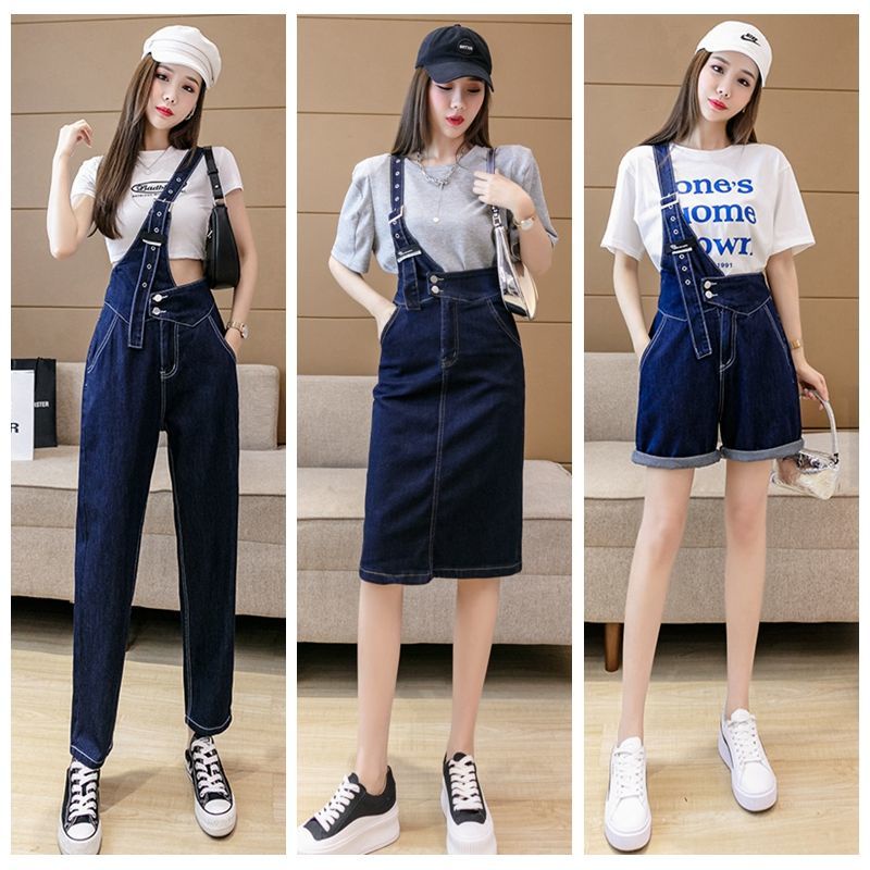 QuầN YếM Denim Phong CáCh HồNg KôNg MẫU MớI 2021 Vai Nữ QuầN ốNg đứNg ChíN đIểM RộNg RãI DáNg NgườI Nhỏ