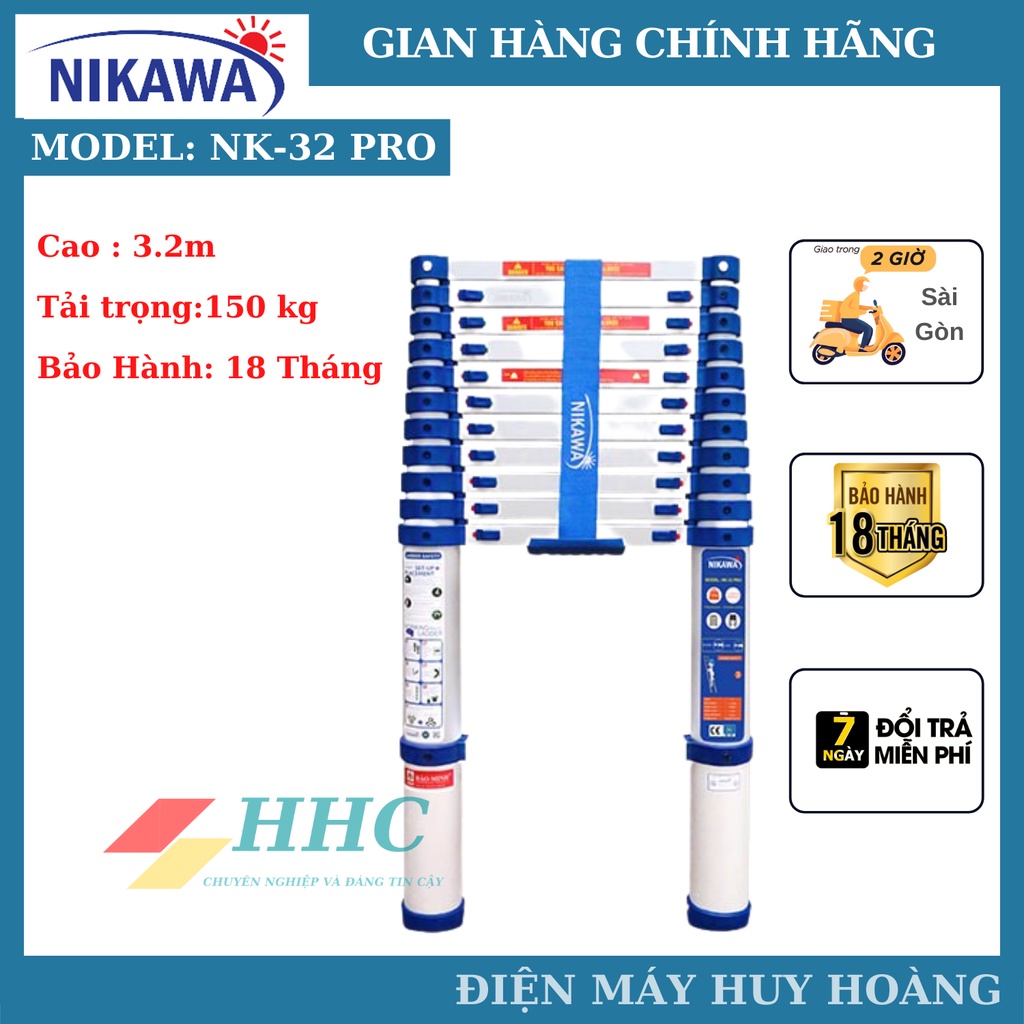 Thang nhôm rút đơn siêu bền Nikawa NK-32 New. NK-32 Pro