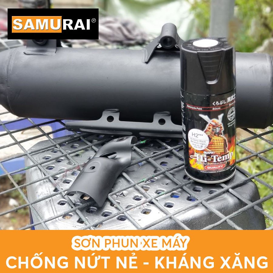 Chai Sơn Chịu Nhiệt Samurai H2 Màu Đen - Sơn Chính Hãng - Sơn Pô Xe Máy