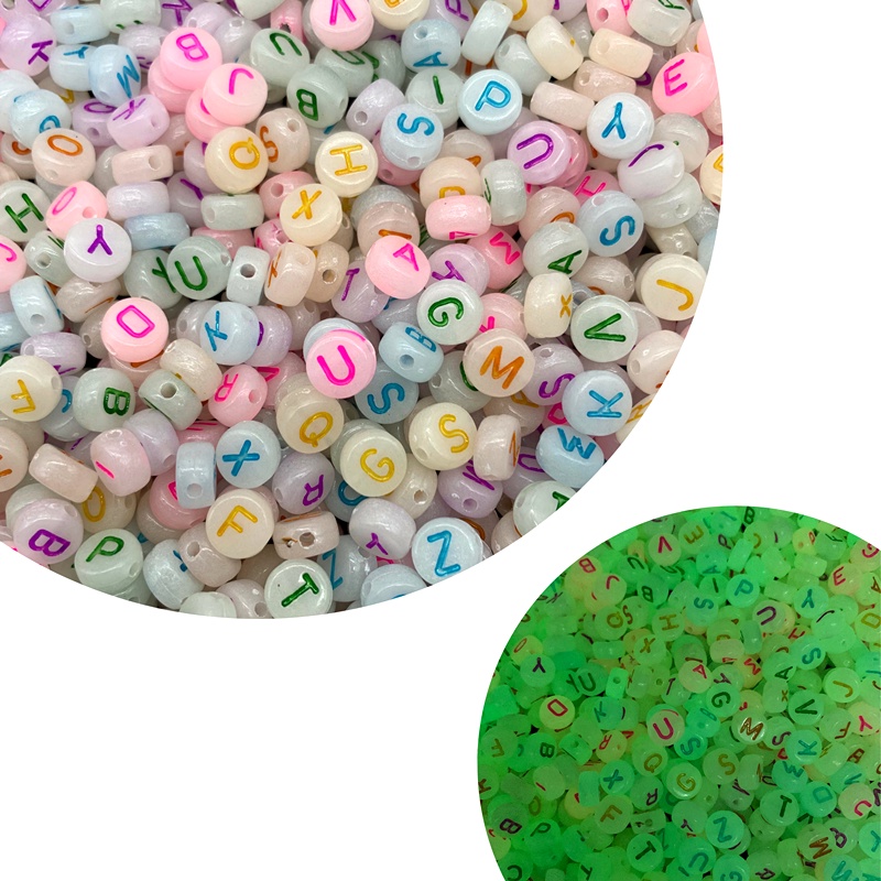 Bộ 100 Hạt Xâu Làm Trang Sức Hình 26 Chữ Cái Phát Quang 4*7mm A-Z