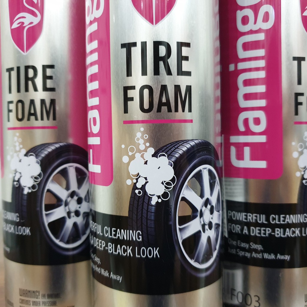 Làm Sạch Lốp Dưỡng Nhựa Nhám 2 Trong 1 Flamingo TIRE FOAM 650ml ( Tặng Khăn )