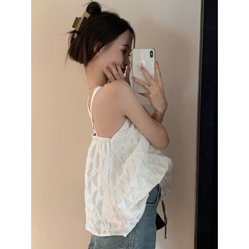 Áo Hai Dây Dáng Rộng Màu Trắng Thời Trang Mùa Hè Dễ Thương Cho Nữ